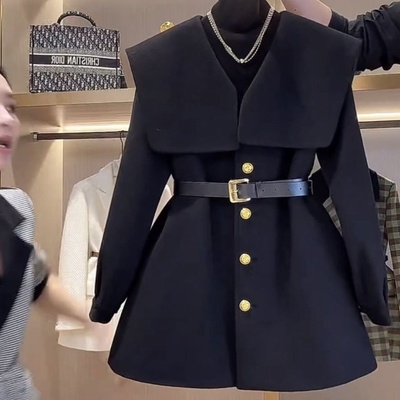 娃娃领外套女2025新款爆款秋冬款夹棉小个子高级感大翻领毛呢大衣