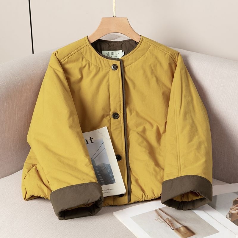 韩版新款撞色拼接巨好看夹棉外套女2025秋冬爆款时尚短款棉服上衣