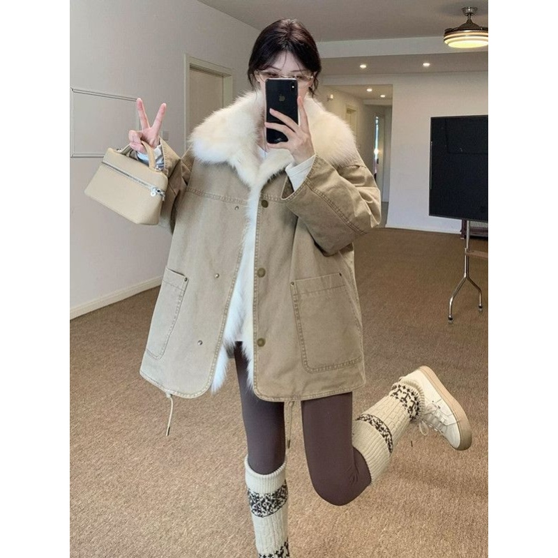 座山雕酷飒工装风派克服女冬季新款棉服加绒加厚保暖棉衣外套潮