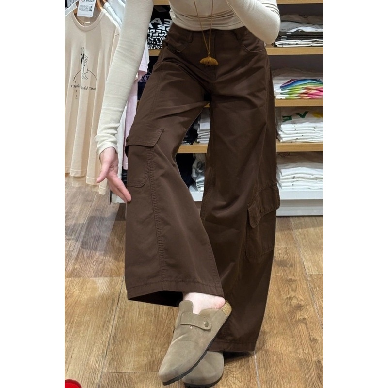 美式多口袋工装裤女2025秋冬季加绒新款高腰显瘦小个子运动阔腿裤
