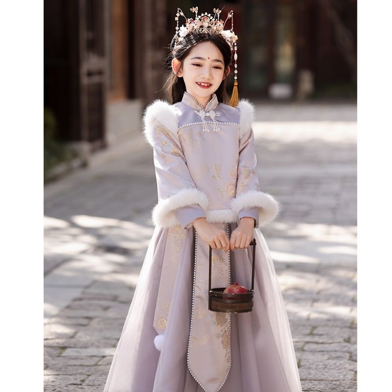 儿童汉服女童2024新款高级小女孩唐装超仙古装冬季拜年服过年加厚