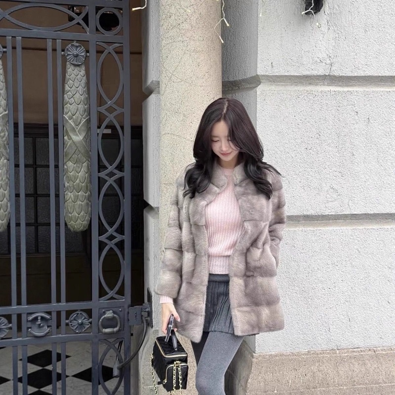 现货韩国仿皮草显身材高级毛毛外套女时尚设计感女装环保毛中长款