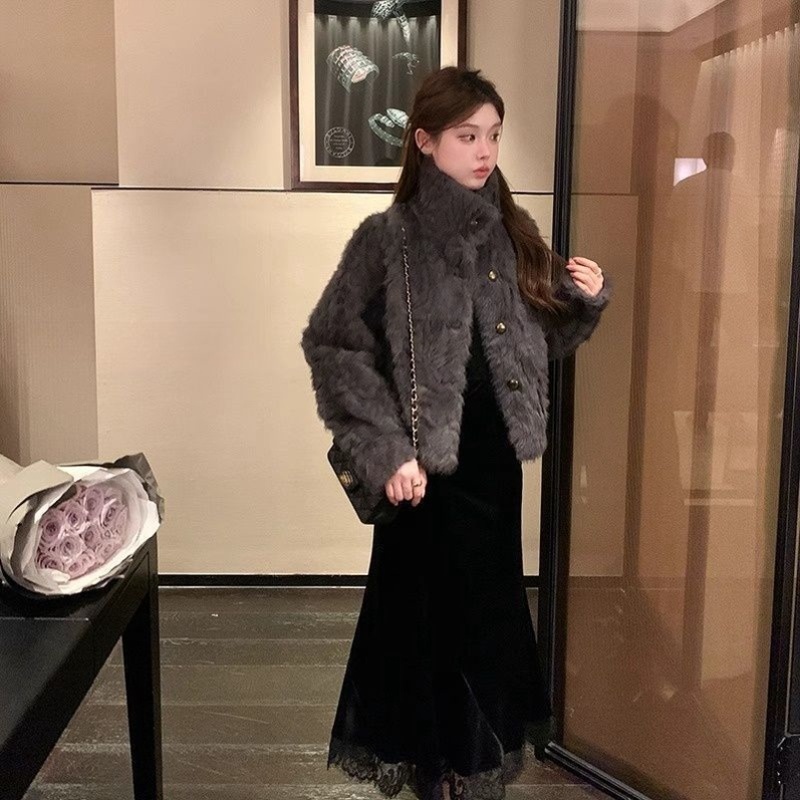 2025秋冬立领环保小湖羊皮毛新款一体女小个子仿皮草外套毛毛上衣