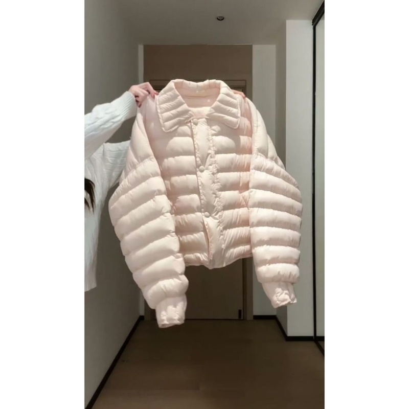 韩系甜美风氛围感显白浅粉色棉服外套女冬季新款简约纯色翻领棉衣