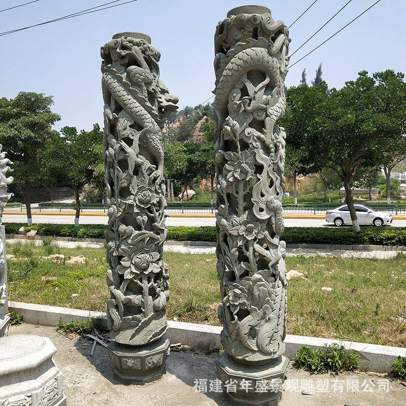 景观盘龙柱 城市广场花鸟石龙柱厂家 花岗岩石雕文化柱雕塑