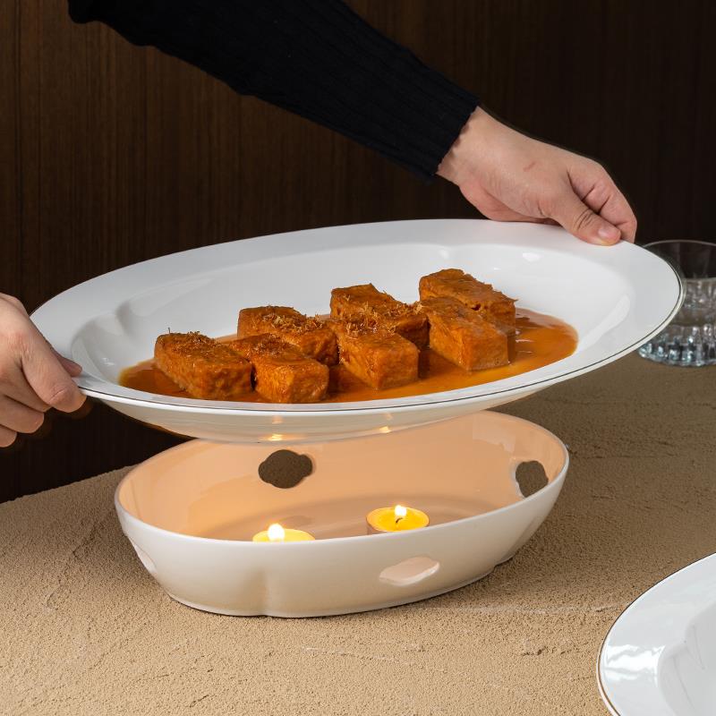 酒店明炉餐具加热鱼盘号私房菜饭店保温椭圆盘鱼碟子家用