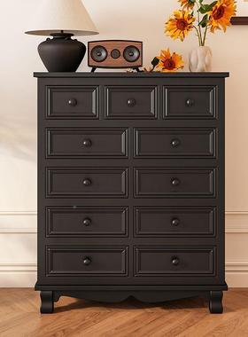 HPS黑色斗柜厅美式卧收室实欧木简约现代抽屉式储物柜式五斗橱客