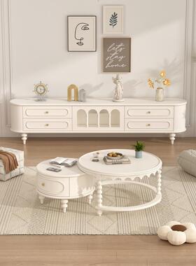 法奶油式风实木烤漆电视柜茶组现代简几约小户合型烤漆黑落SSZ地