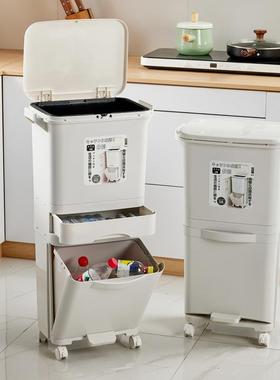 日式层厨房垃分类圾桶双家用带盖量大容厨余专用干湿分离QLC防臭