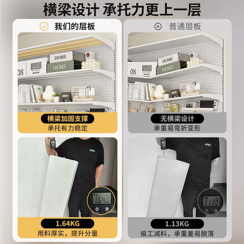 洞洞板置物架落地书架书桌一体靠墙金属免打孔电脑桌学习桌收纳架