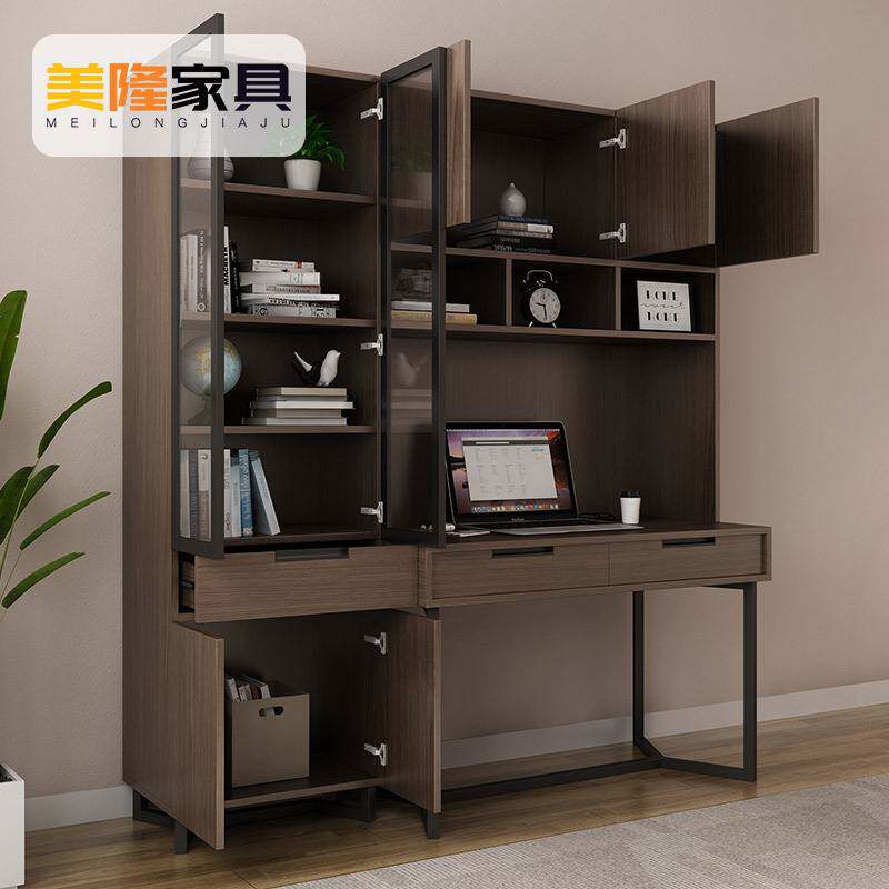 书桌书架一体 多功能写字桌 简约现代家用电脑桌书房家具组合套装