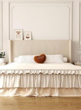 床法古式现代简约布艺轻奢IBL网红实木床丝绒床卧主双人床复奶油