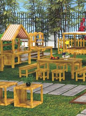 FGI幼儿园户外防腐木作仿真教室儿童角色台子扮演贩卖柜厨房操置