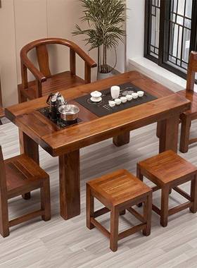 用老船木阳NZP台小茶桌椅组合中纯实木办公新式茶几茶台家喝室茶