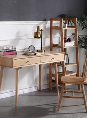 代简约全实木学习书桌书架EIL组合抽家现用书房实带木单屉人电脑