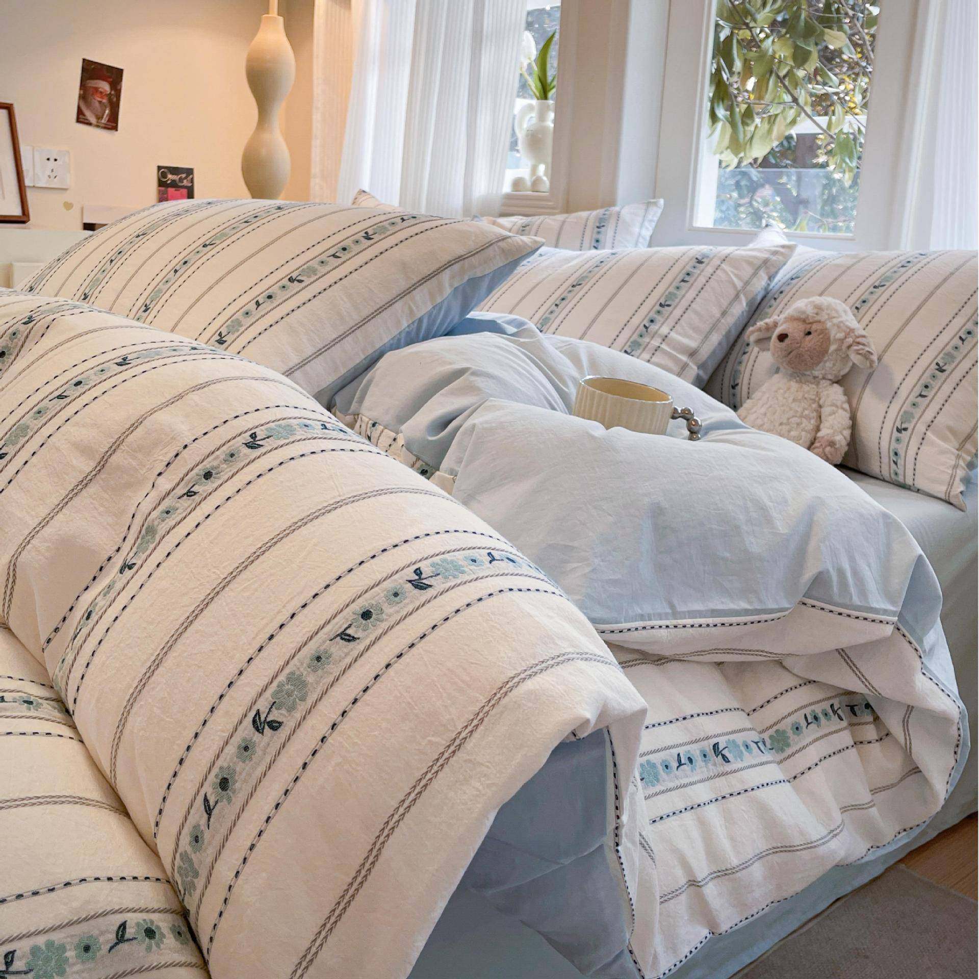 全棉贡缎国风青花色织水洗纯棉四件套中式国潮床单床笠床上四件套,鲜花速递/花卉仿真/绿植园艺,割草机/草坪机,淘宝优惠券,粉丝福利购,淘宝优惠卷