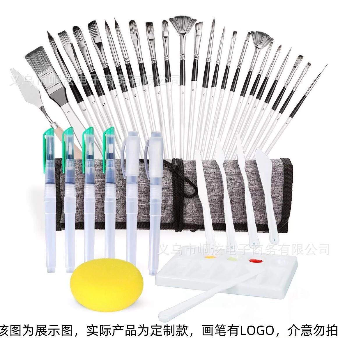 跨境热卖38支尼龙毛画笔套装银灰杆笔帘油画笔水粉水彩画笔刷工厂