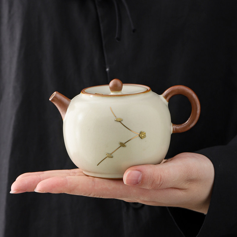 汝窑茶壶单个家用泡茶壶锔钉陶瓷功夫茶具配件西施壶蝉翼开片茶礼