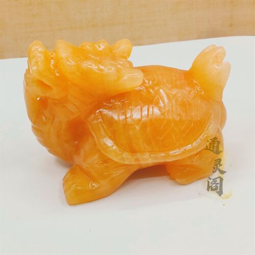 天然黄玉龙龟摆件米黄玉石龙龟玉雕店铺公司家居玄关装饰摆件
