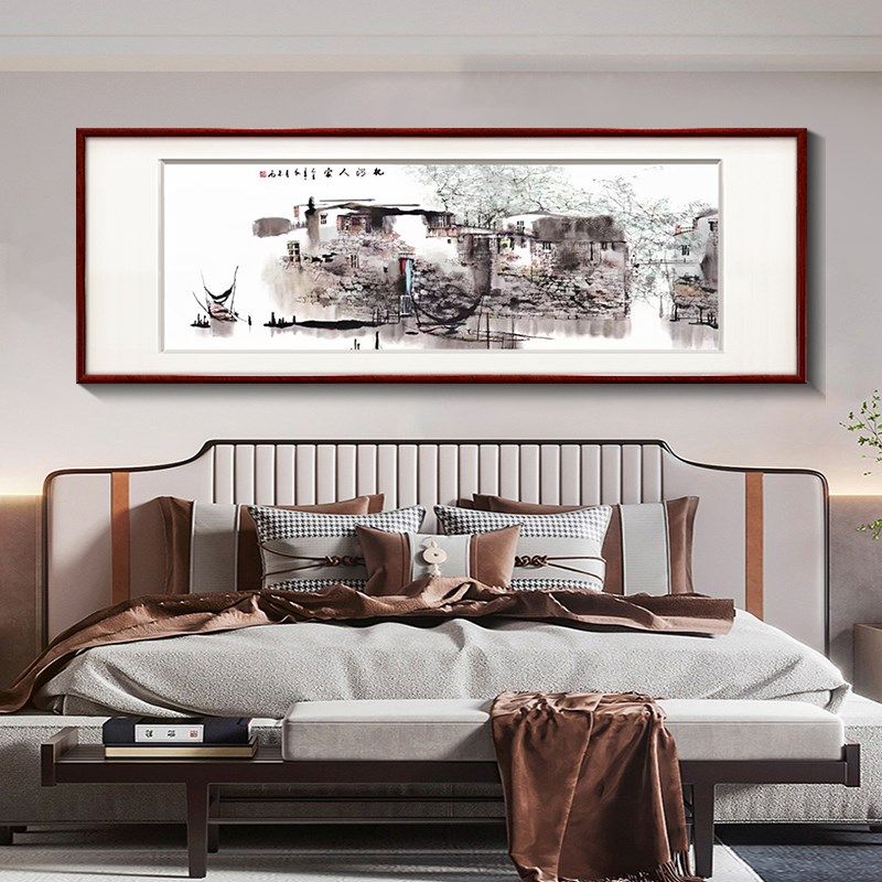 新中式卧室床头画客厅背景墙装饰画江南水乡中国风挂画横款壁画