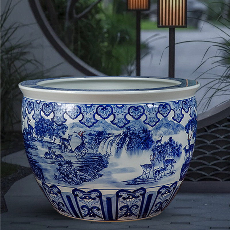 陶瓷大缸景德镇鱼缸水缸养鱼庭院特大号睡莲荷花缸室外养鱼盆摆件