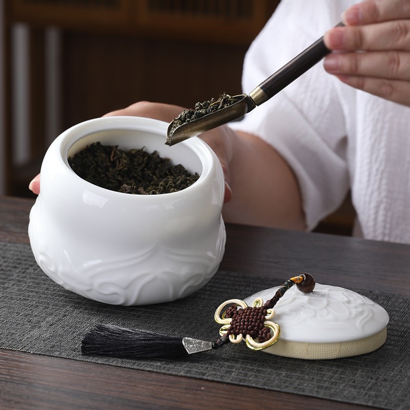 陶瓷大号羊脂玉茶叶罐子德化白瓷玉白瓷密封罐存储物罐家用通用