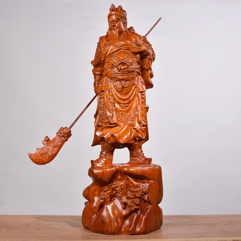 花梨实木雕刻关公摆件木头武财神工艺品家居装饰根雕红木像关二爷