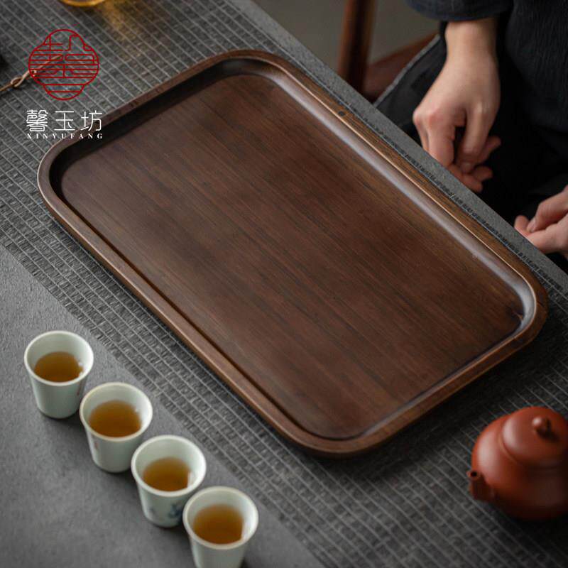 馨玉日式竹托盘家用复小放茶杯长方形茶盘型古水杯盘平川擦色子茶