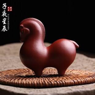 宜兴原矿紫砂茶宠摆件唐马朱泥名家全手工茶玩茶台装饰精品可养