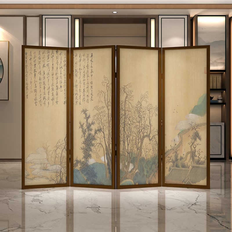 兴福庵感旧图新中式古典实木复古屏风隔断客厅玄关办公室酒店折屏