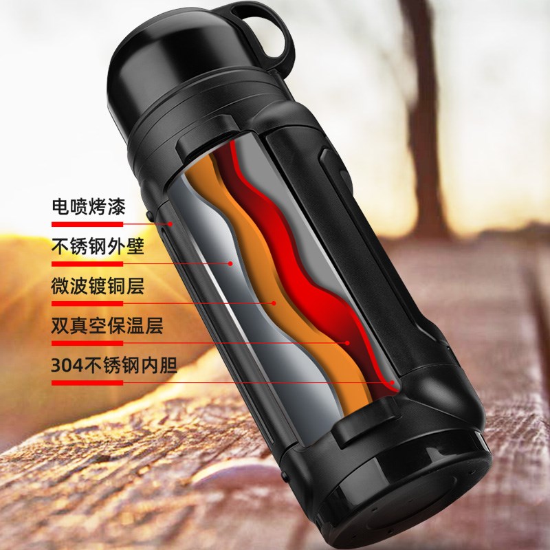 明霞保温壶户外保温杯男大容量可携式暖水瓶车载旅行不锈钢水杯水