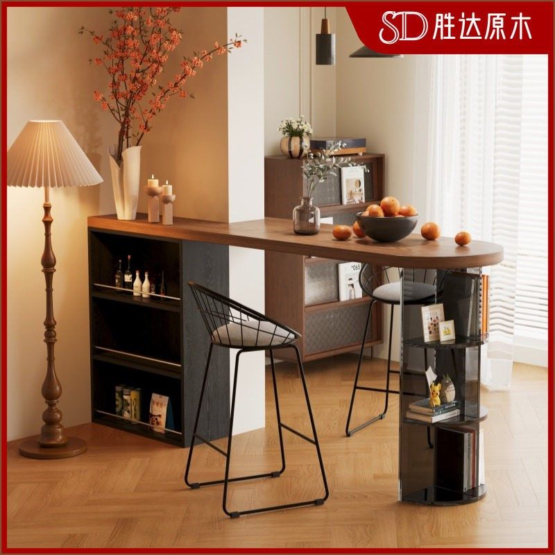 全实木吧台桌柜子一体客厅隔断酒吧台高脚桌书桌靠墙长餐桌咖啡桌