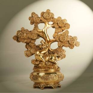 杨铜记 铜聚宝盆树家居办公室铜摇钱树摆件 铜貔貅摇钱树