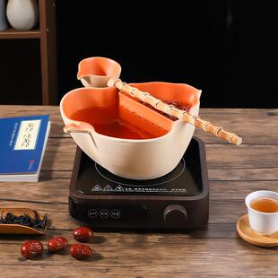 围炉煮茶家用户外旅行茶舍陶瓷煮茶器分隔粗陶煮茶器配长勺子套装