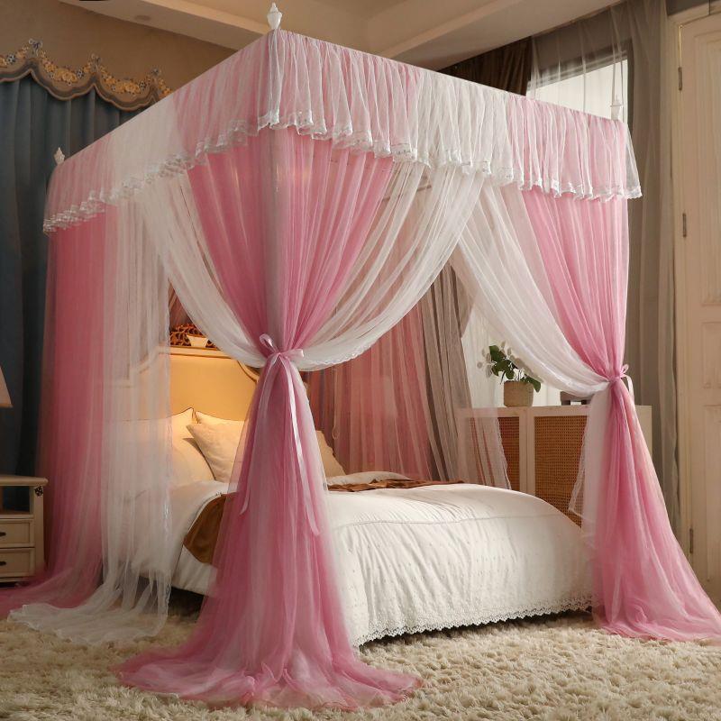 双层纯色宫廷式蚊帐落地式加厚加密床帘床幔防蚊家用蚊帐厂家