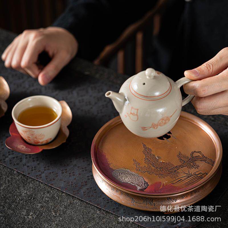 手工铜壶承干泡台茶养壶壶茶托茶垫水式茶盘具KNE储壶承小型蓄水