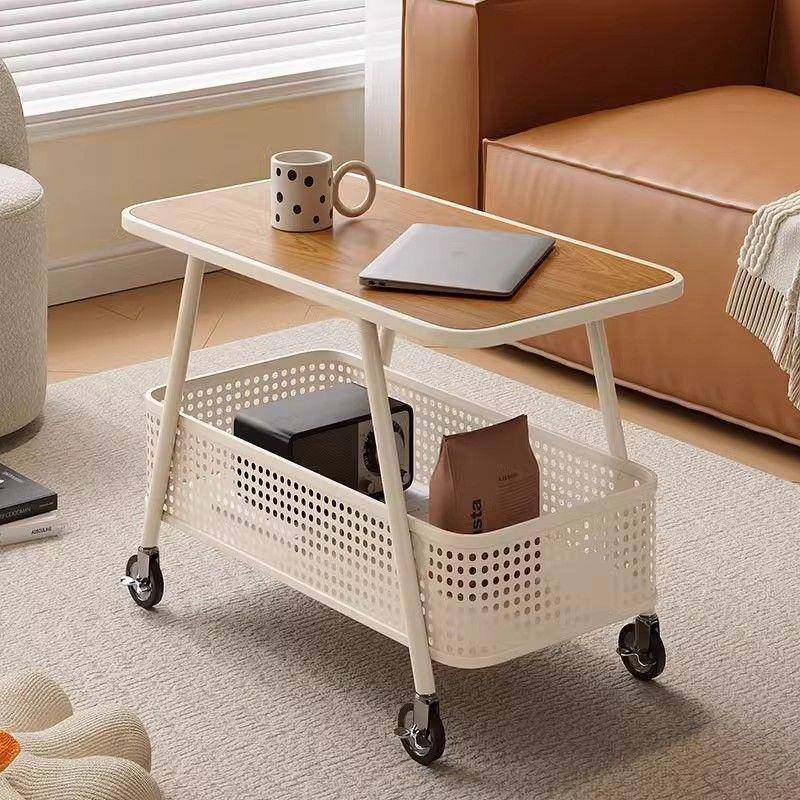 2025新款奶油风可移动沙发边几边柜床头钢化玻璃小推车岩板小茶几