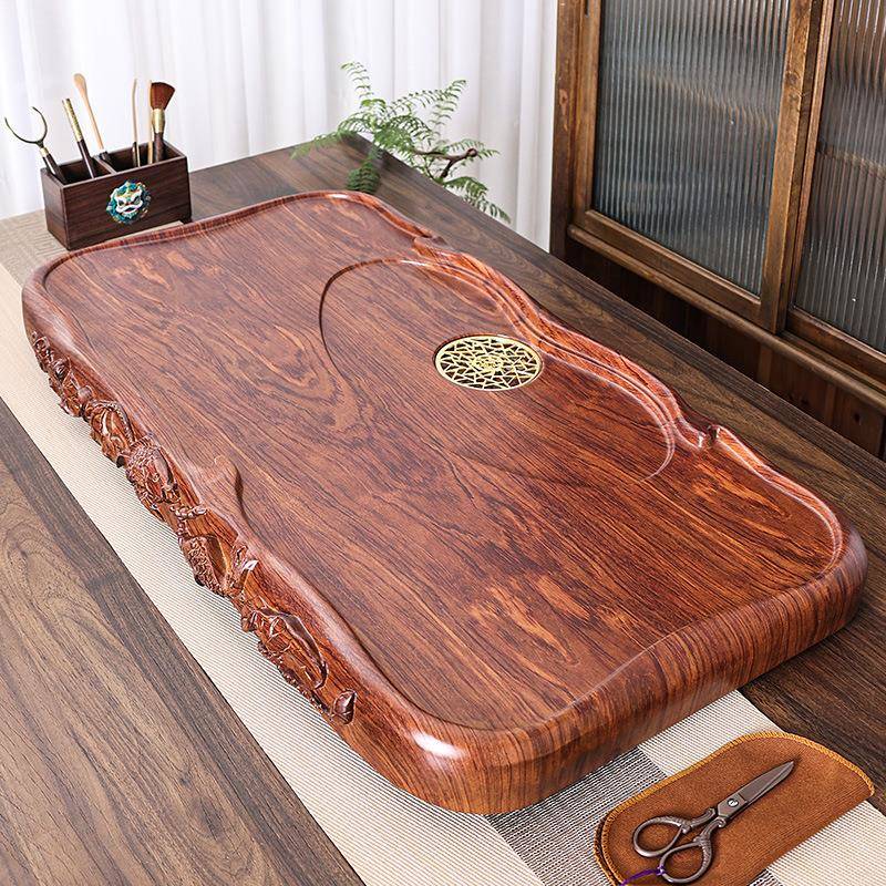 黑檀木茶盘家用整块实木新款简约单层排水式仿原木质精雕大号茶台