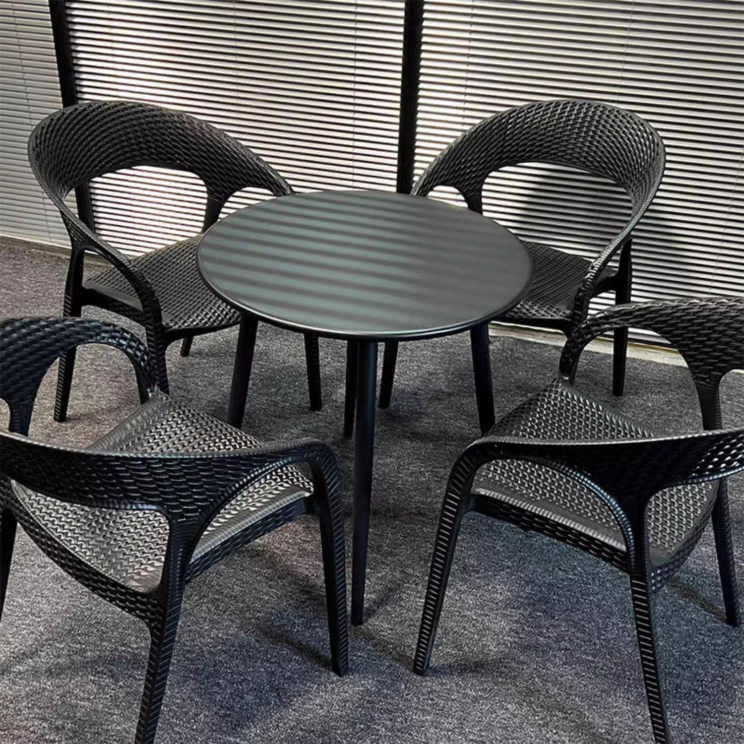 户外塑料椅子防水防晒藤椅单人仿藤靠背椅室外庭院花园别墅茶桌椅