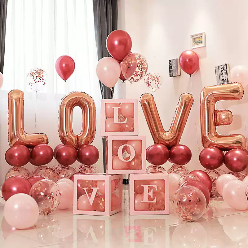 love字母铝膜气球装饰婚房结婚场景布置婚礼婚庆网红透明盒子套装