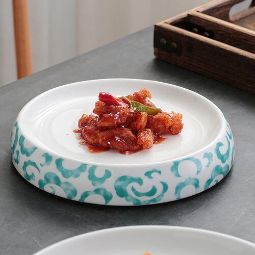 中式创意餐具酒店特色圆凹商用双层盘子饭店凉菜盘陶瓷意境菜盘子