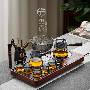 柏斐客家用加厚玻璃茶具套装配茶盘耐高温冲泡茶壶功夫茶小套茶盘