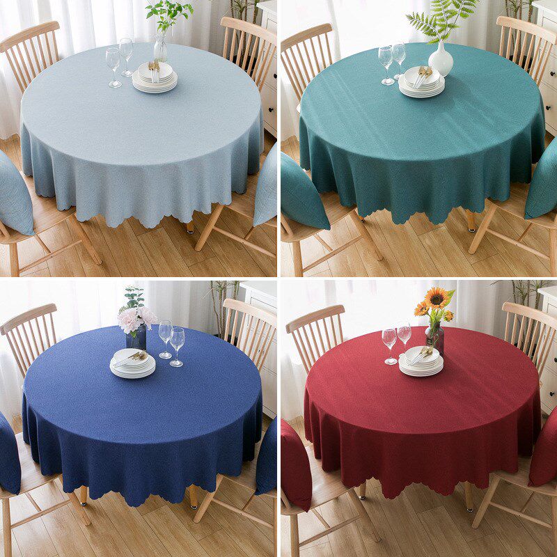 圆桌桌布棉麻布艺防水防油免洗酒店饭店阳台茶几圆形白色台布家用