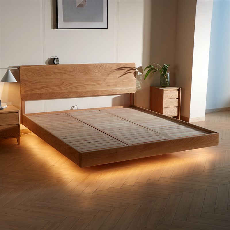 白橡木实木床双人高脚离地高悬浮床地台白蜡木樱桃木2023新款硬板