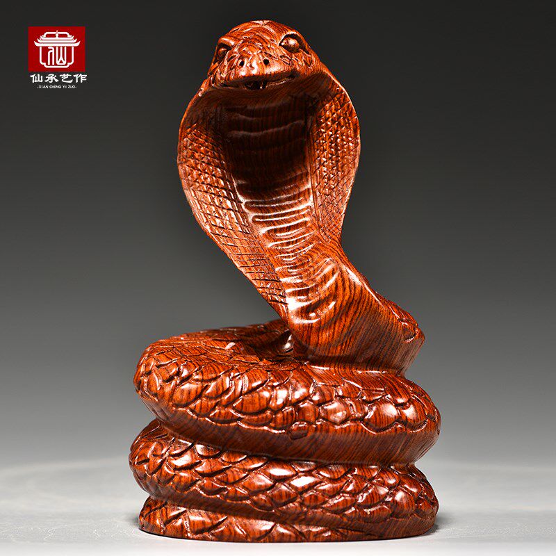 木头蛇摆件实木质雕刻十二生肖木制眼睛蛇吉祥物装饰红木工艺品