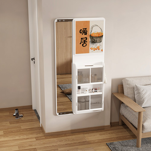 全身镜壁挂式白色穿衣镜实木推拉镜家用隐藏镜可遮挡电表箱现代