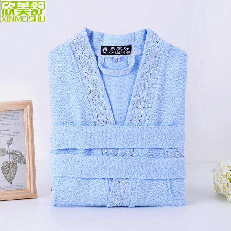 新款纯棉浴袍夏季薄款睡袍和服领日式浴衣男女士情侣睡袍bathrobe