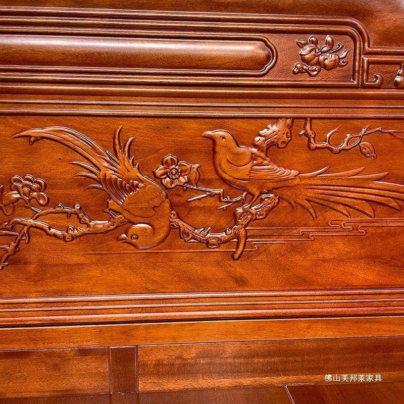 全榫卯WHP结构花厚梨木木实床加双人床式明清中古典雕花仿古主卧