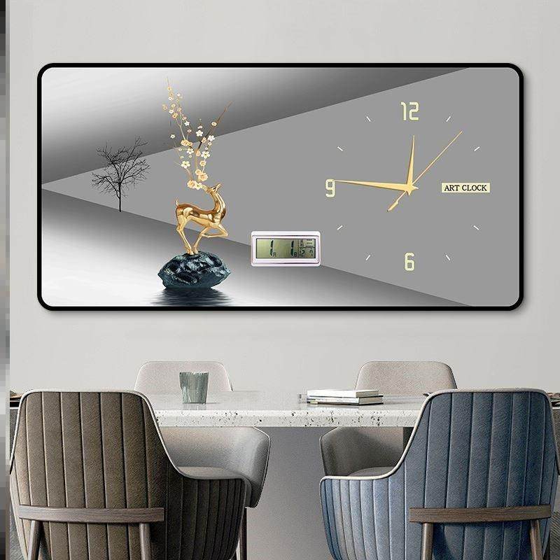 厅轻奢气餐厅装饰画现餐OUM代简约客大桌壁画饭厅电子万年历钟表