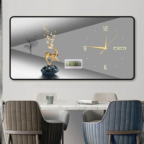 厅轻奢气餐厅装饰画现餐OUM代简约客大桌壁画饭厅电子万年历钟表